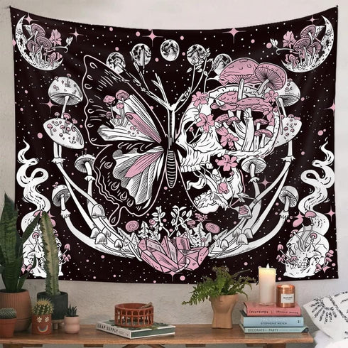 Romantic Rose Skeleton Butterfly Tapestry s Home Decor for Living Room Bedroom (51.2 x 59.1 inches)